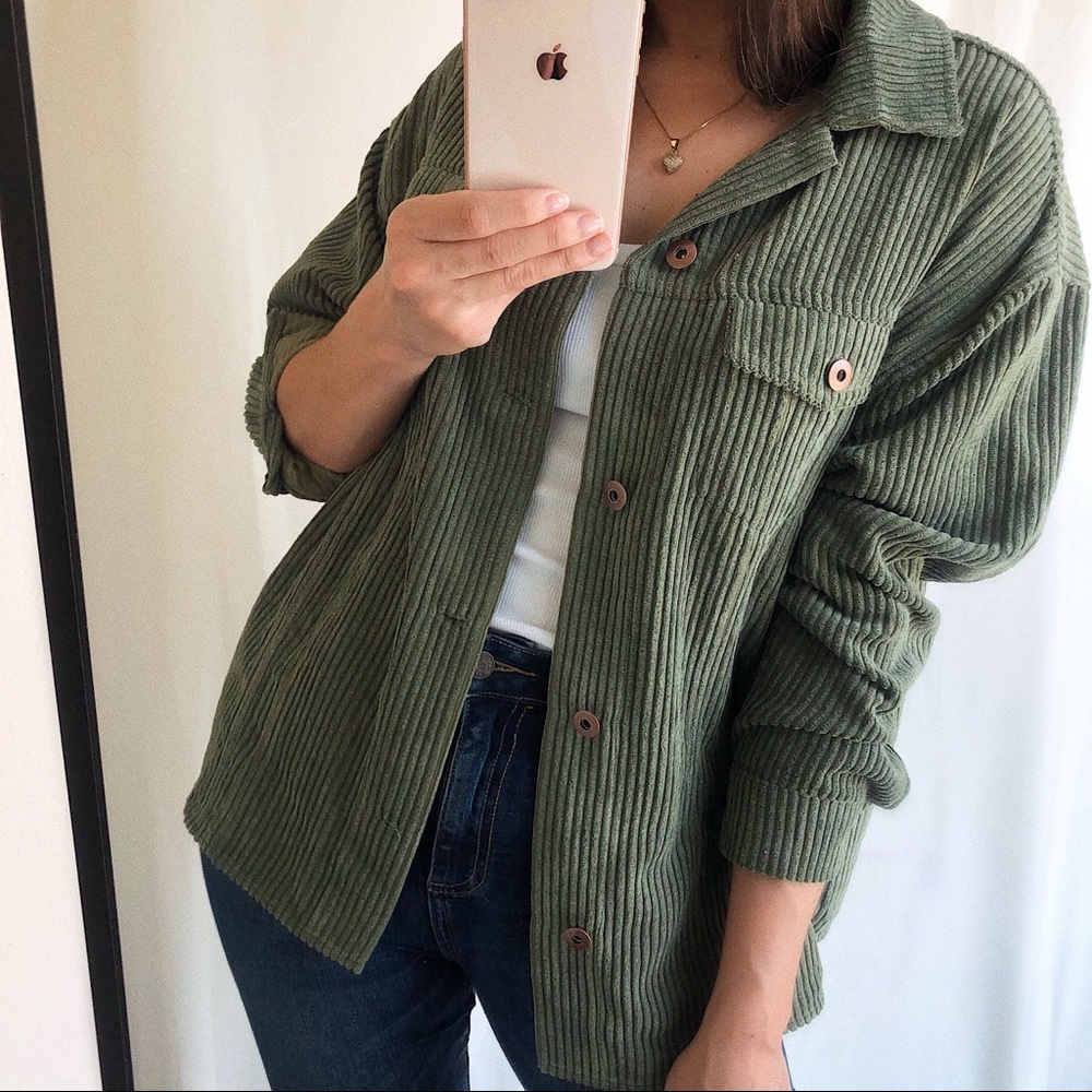 The Luxe Corduroy Shirt-Jacket — Olive - Picture 3 of 7